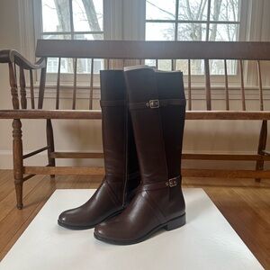 Cole Haan Brown Knee-High Riding Boots Size 9 (Dorian Buckled Stretch Boot) NEW